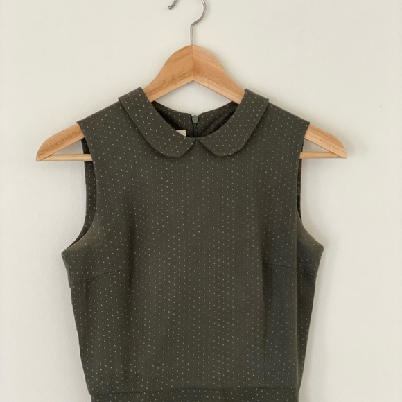 Darling Olive Green Wool Gabardine Sleeveless Peter Pan Collar Mini Dress XS - Picture 4 of 4